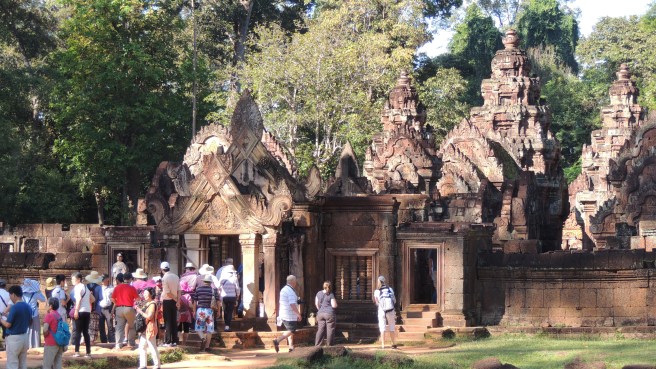 Banteay Srei temple on the way to Kulen Mountain. Impressive carvings!