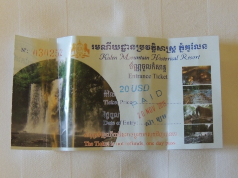 Ticket for Phnom Kulen National Park, $20 in November 2015
